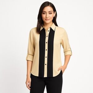 MONTEAU Beige & Black Business Casual Blouse Size S